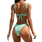 Nylon double-sided striped split swimsuit