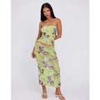 Swimsuit Split Resort Seaside Four Piece Set Printed Floral Lace for Women