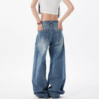 Retro Rivet Wide Leg Jeans for Women Slimming Loose Straight Jeans