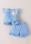 Sleeveless flower short sleeved shorts children's clothing set