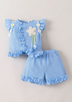 Sleeveless flower short sleeved shorts children's clothing set