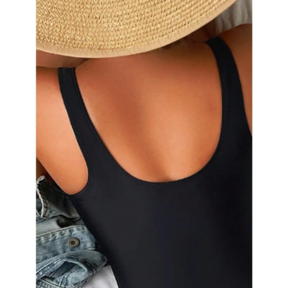 Orange flower print shoulder strap for women one-piece swimsuit for women