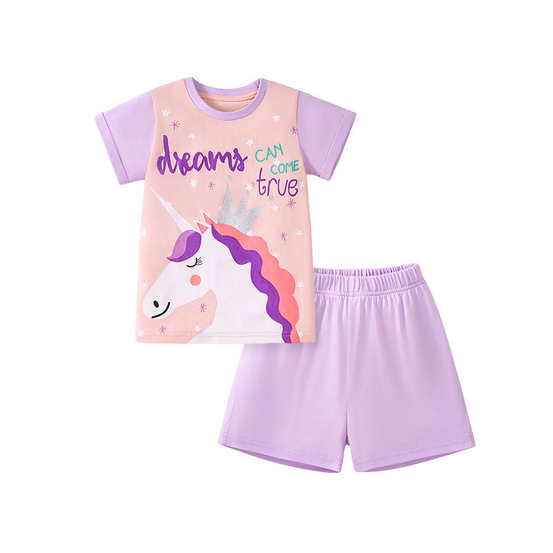 New Style Cute Girls' Outfit Summer Children's Clothing Short Sleeve Pure Cotton Kids Set