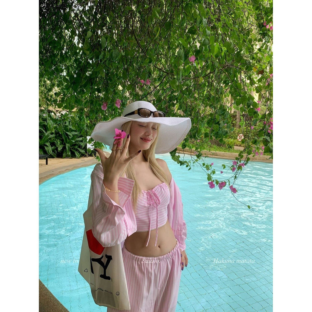 Pink Coconut Sea Stripe Set for Women Bikini Swimwear