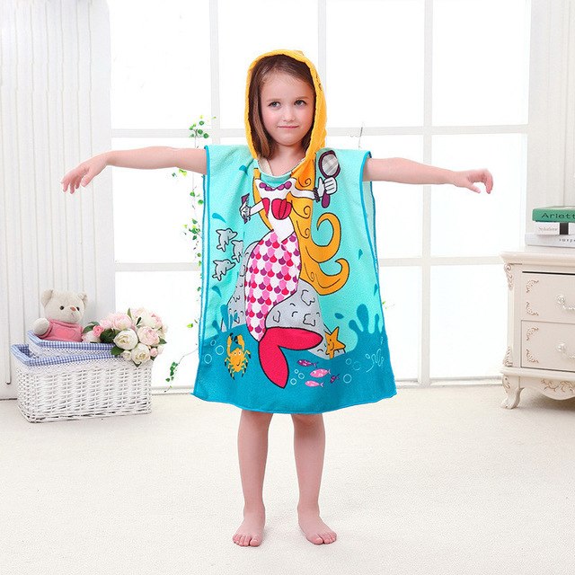Children Cute Cartoon Hooded Cloak Beach Towel Animal Printed Microfiber Baby Boys Girls Kids Swimming Bath Towel  60X120cm