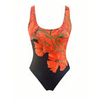 Orange flower print shoulder strap for women one-piece swimsuit for women