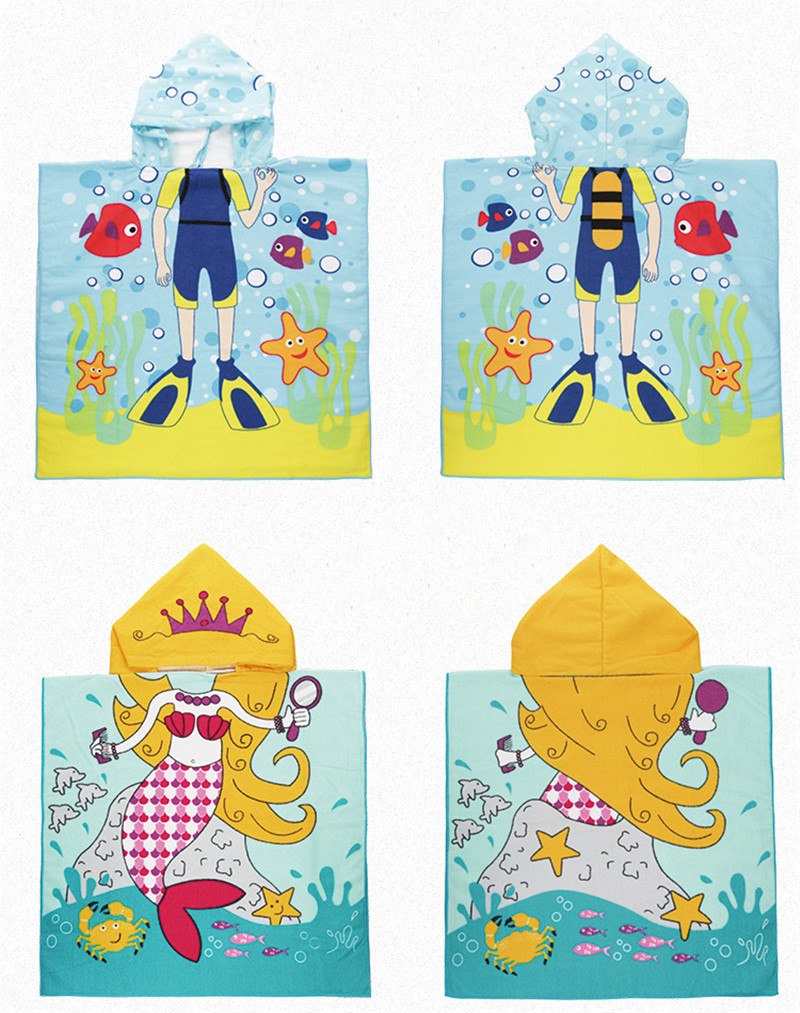 Children Cute Cartoon Hooded Cloak Beach Towel Animal Printed Microfiber Baby Boys Girls Kids Swimming Bath Towel  60X120cm
