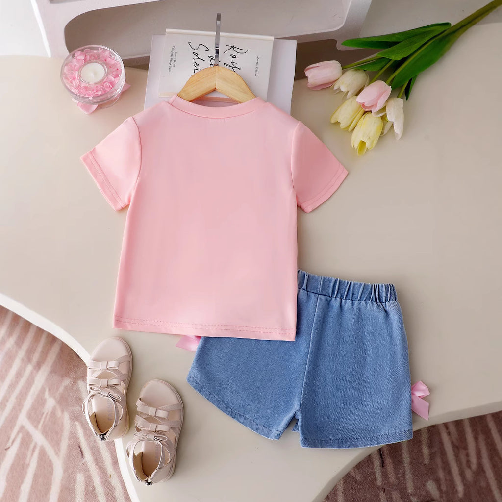 Round neck short sleeved T-shirt shorts two-piece set