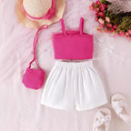 Flower top bow pants skirt set