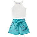 Lace neck top printed shorts set