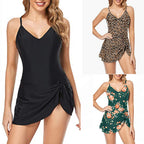 Small Floral Digital Print One-Piece Swimsuit for Women, Sexy Side Slit with Pleated Design