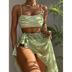 Sexy Striped Bikini Three-Piece Swimwear Set with Beach Dress