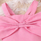 Solid color bow vest with hanging chain shorts two-piece set