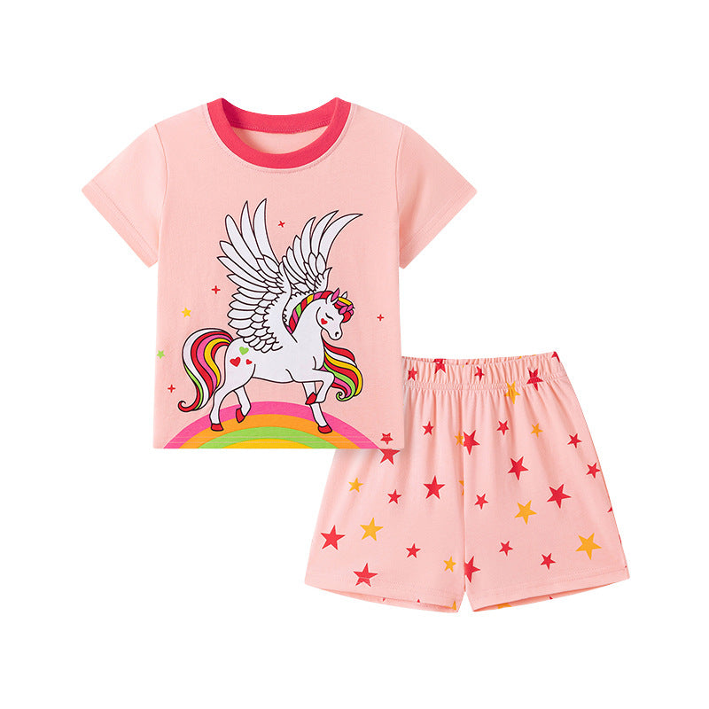 Summer New Cartoon Girls' Outfit SetChildren's Clothing Set, Cute Baby Kids Wear