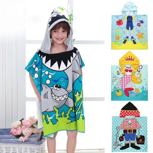 Children Cute Cartoon Hooded Cloak Beach Towel Animal Printed Microfiber Baby Boys Girls Kids Swimming Bath Towel  60X120cm