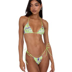 Swimsuit Split Resort Seaside Four Piece Set Printed Floral Lace for Women