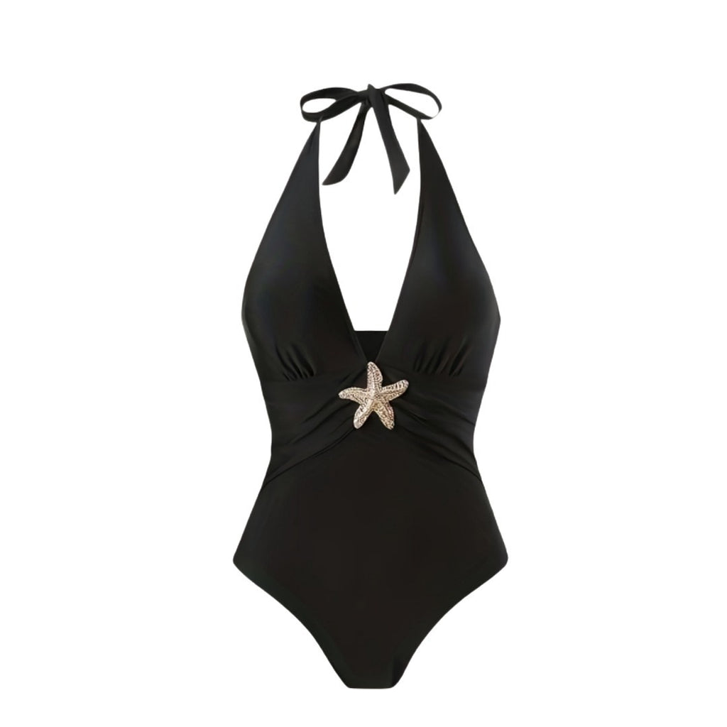 Solid color mesh one-piece swimsuit for women