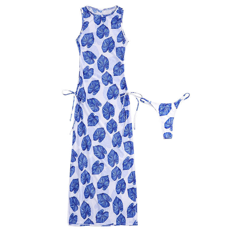 Printed Mesh Three-Piece Separated Bikini Swimwear for Women
