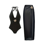 Solid color mesh one-piece swimsuit for women