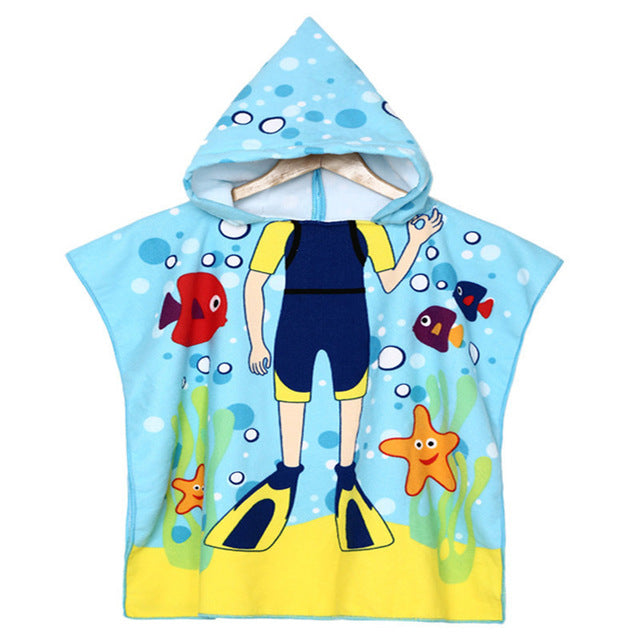 Children Cute Cartoon Hooded Cloak Beach Towel Animal Printed Microfiber Baby Boys Girls Kids Swimming Bath Towel  60X120cm