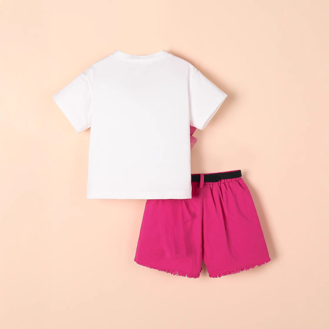 Short sleeved T-shirt denim shorts belt set