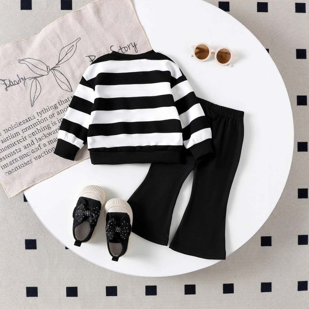 Striped long sleeved flared pants two-piece set