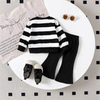 Striped long sleeved flared pants two-piece set
