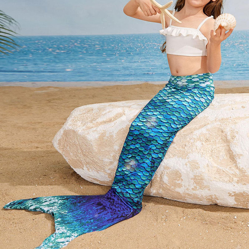 Mermaid Swimwear Set with Fish Tail for Kids, Bikini Style One-Piece Swim Suit for Girls