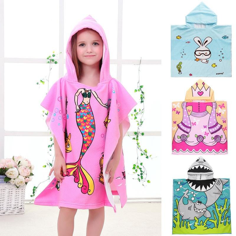 Children Cute Cartoon Hooded Cloak Beach Towel Animal Printed Microfiber Baby Boys Girls Kids Swimming Bath Towel  60X120cm