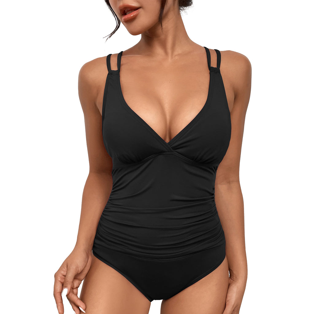 V-neck one-piece swimsuit for women