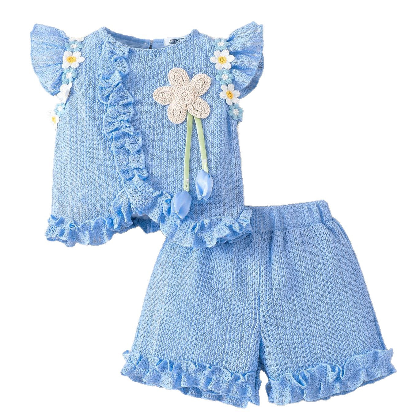 Sleeveless flower short sleeved shorts children's clothing set