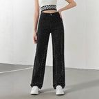Jeans with Rhinestones Women High Waist Slimming Wide Leg Jeans  Jeans