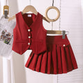 Two piece set of sleeveless vest and pleated skirt