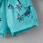 Lace neck top printed shorts set