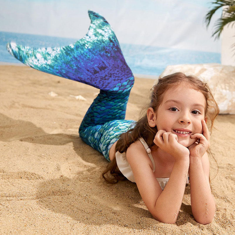 Mermaid Swimwear Set with Fish Tail for Kids, Bikini Style One-Piece Swim Suit for Girls