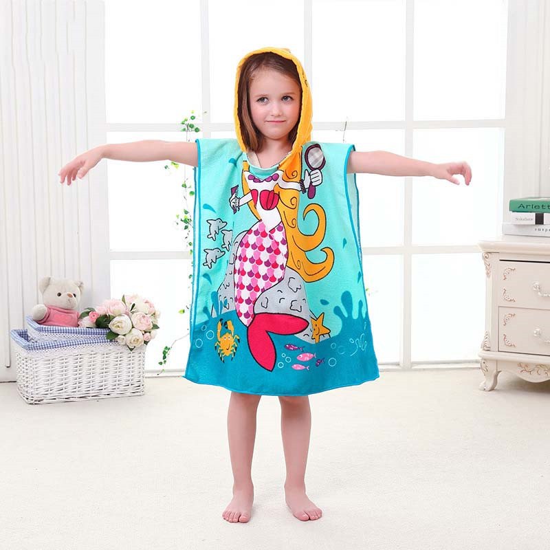 Children Cute Cartoon Hooded Cloak Beach Towel Animal Printed Microfiber Baby Boys Girls Kids Swimming Bath Towel  60X120cm