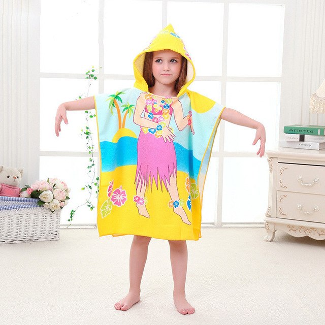 Children Cute Cartoon Hooded Cloak Beach Towel Animal Printed Microfiber Baby Boys Girls Kids Swimming Bath Towel  60X120cm