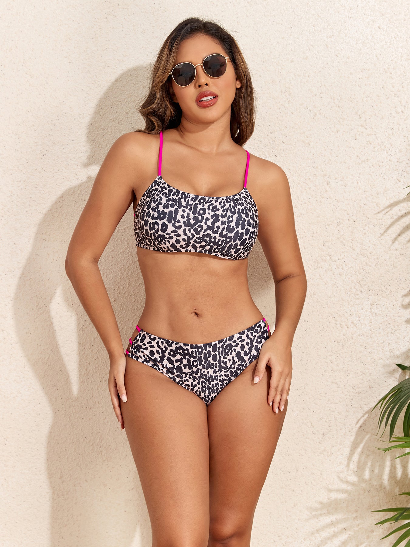 Leopard print split seaside vacation swimsuit