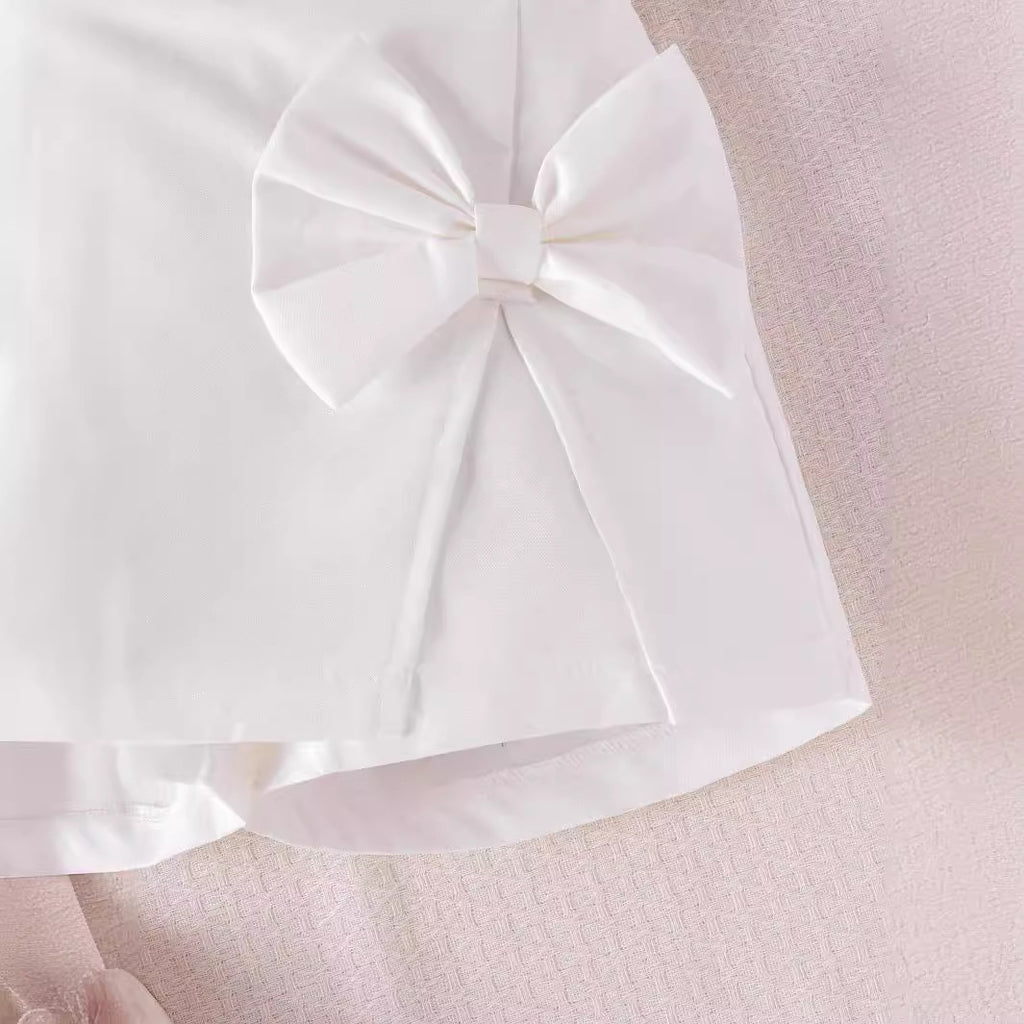 Flower top bow pants skirt set