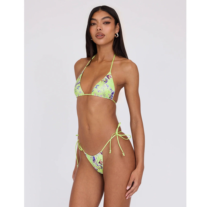 Swimsuit Split Resort Seaside Four Piece Set Printed Floral Lace for Women