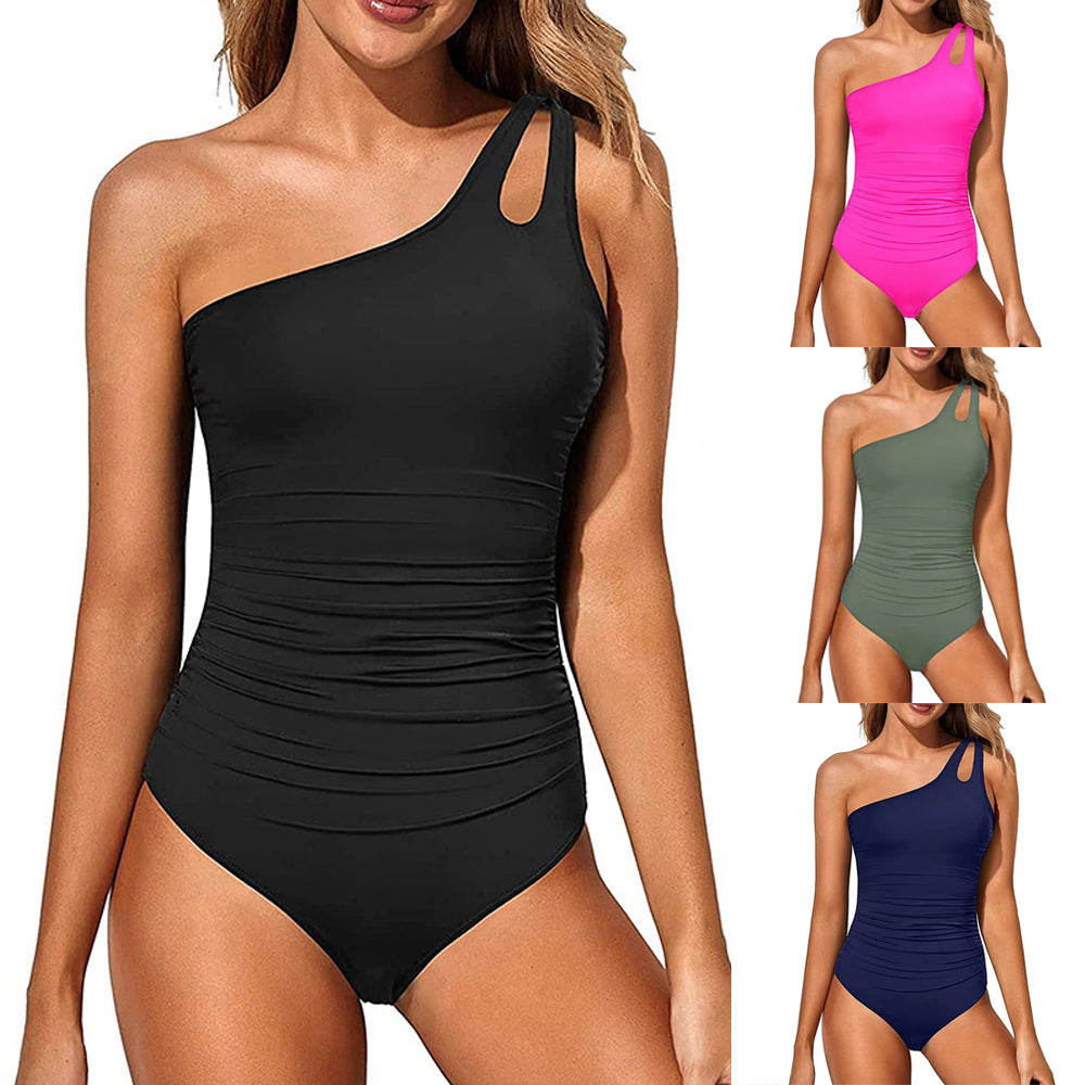 Single-Shoulder Bodysuit Swimwear for Women, Sexy Solid Color Backless Multiple Designs