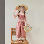 Girls' Casual Plaid Sleeveless Tank Top amp; Long Pants 2-Piece Set for Summer, Loose Fit Kids' Outfit