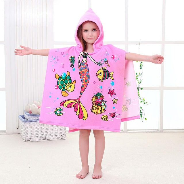 Children Cute Cartoon Hooded Cloak Beach Towel Animal Printed Microfiber Baby Boys Girls Kids Swimming Bath Towel  60X120cm