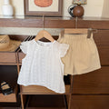 Girls' Summer  Flutter Sleeve Hollow-Out Cotton Princess A-Line Shirt Shorts Set