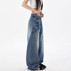 Retro Rivet Wide Leg Jeans for Women Slimming Loose Straight Jeans
