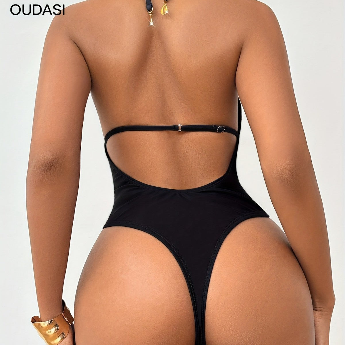 Sexy Deep Backless Neck Tie-String Design Women's One-Piece Swimsuit
