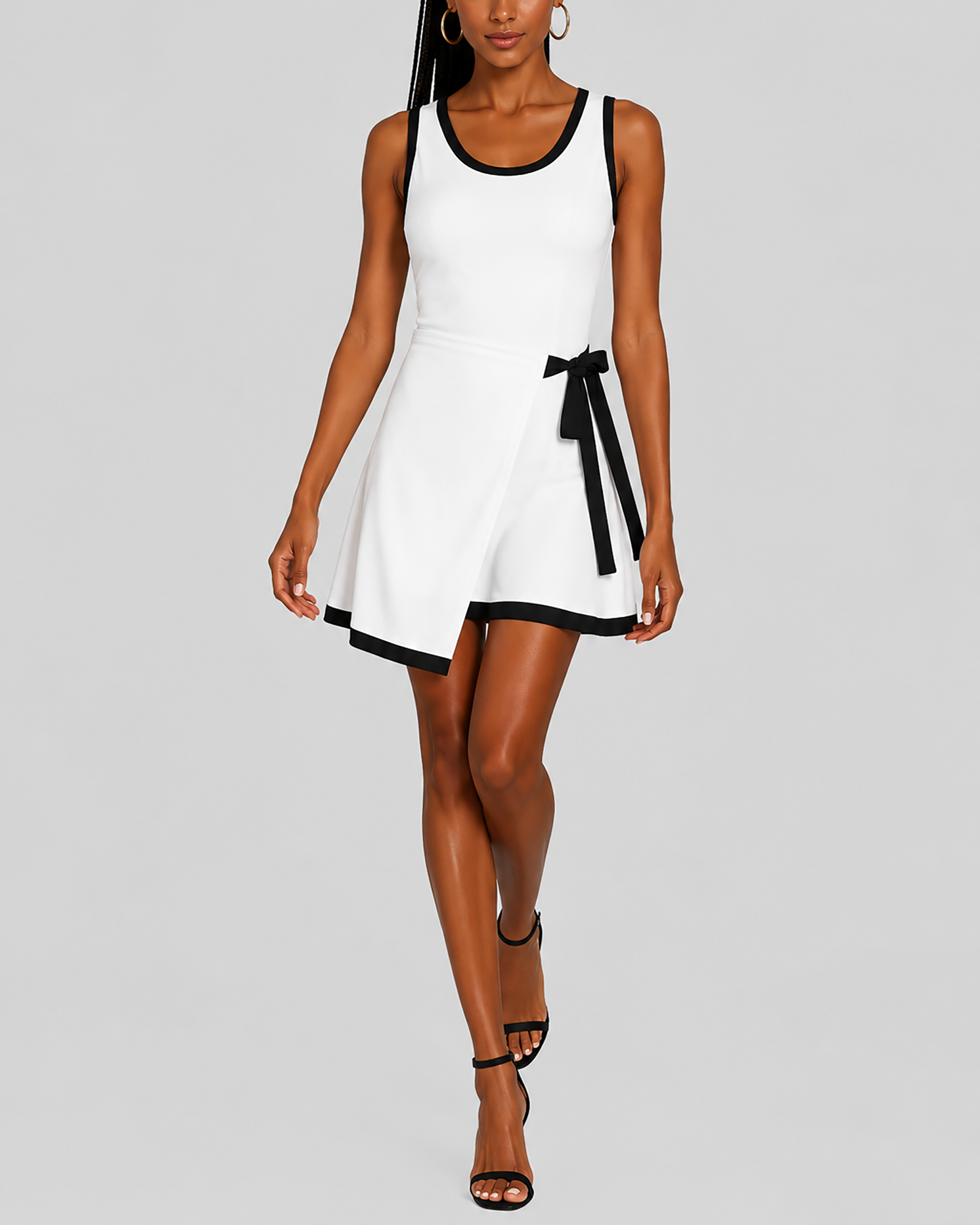 Women's fashion color-blocked edge square neck fake two-layer skirt sleeveless elastic dress
