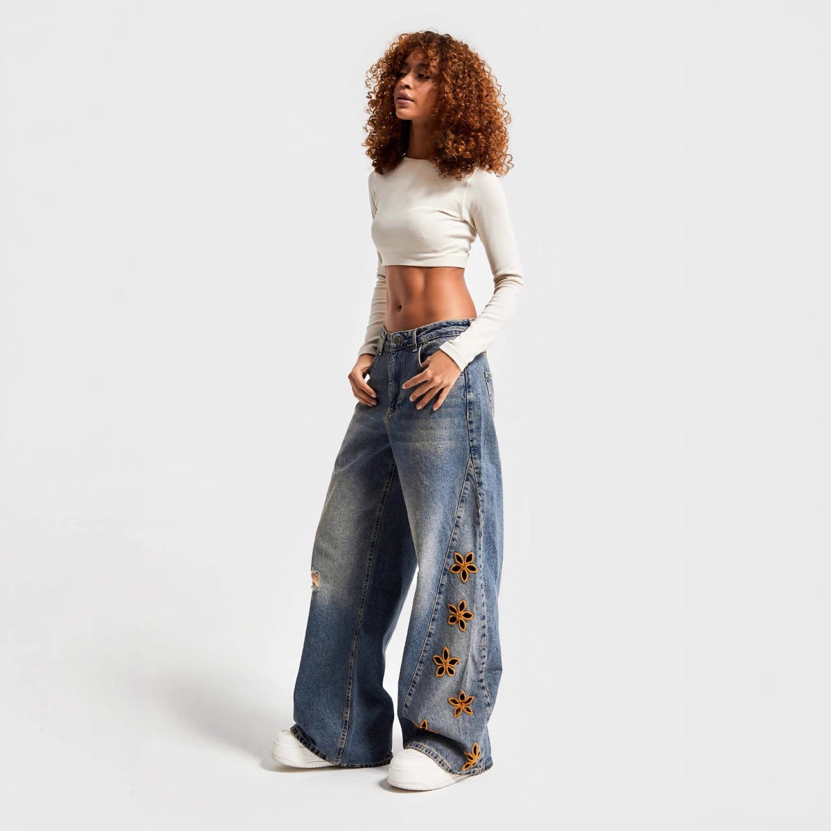High waisted loose jeans for women