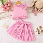 Bow top pleated skirt set