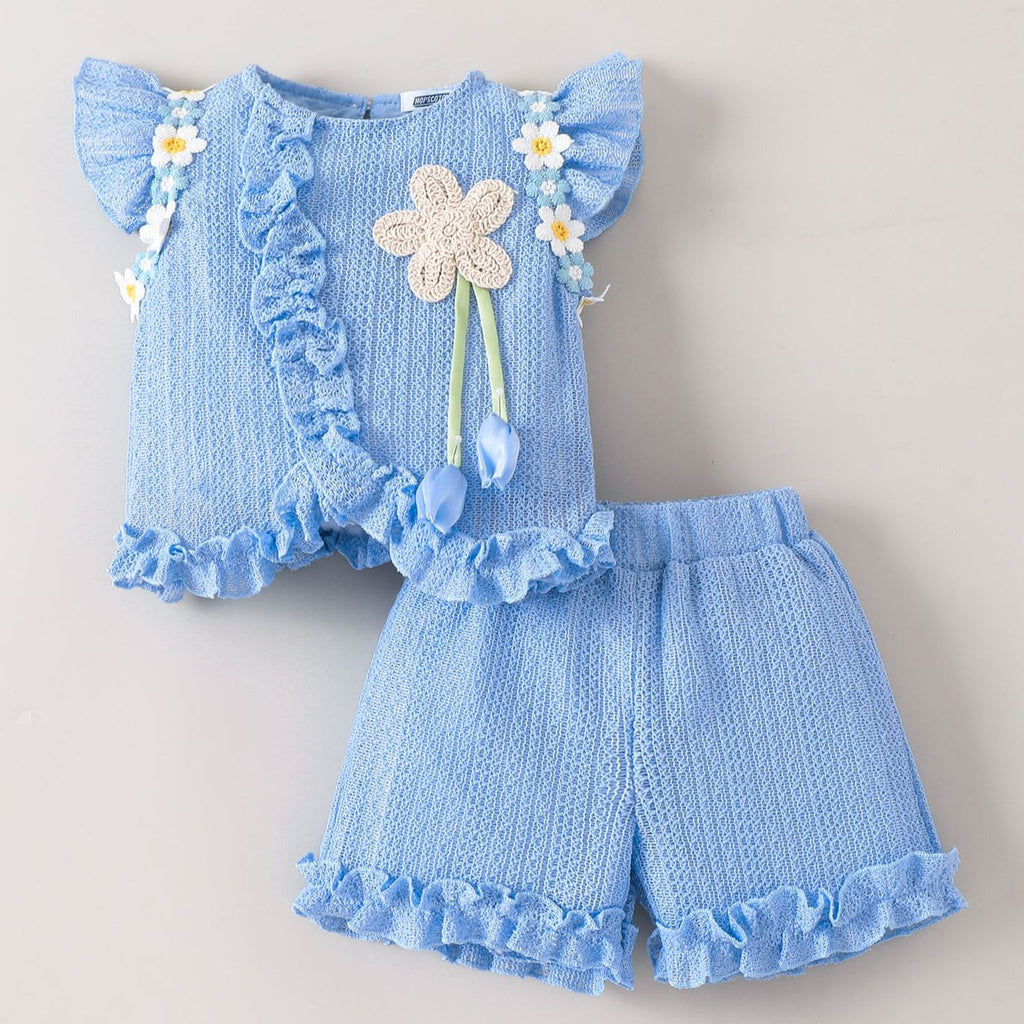 Sleeveless flower short sleeved shorts children's clothing set